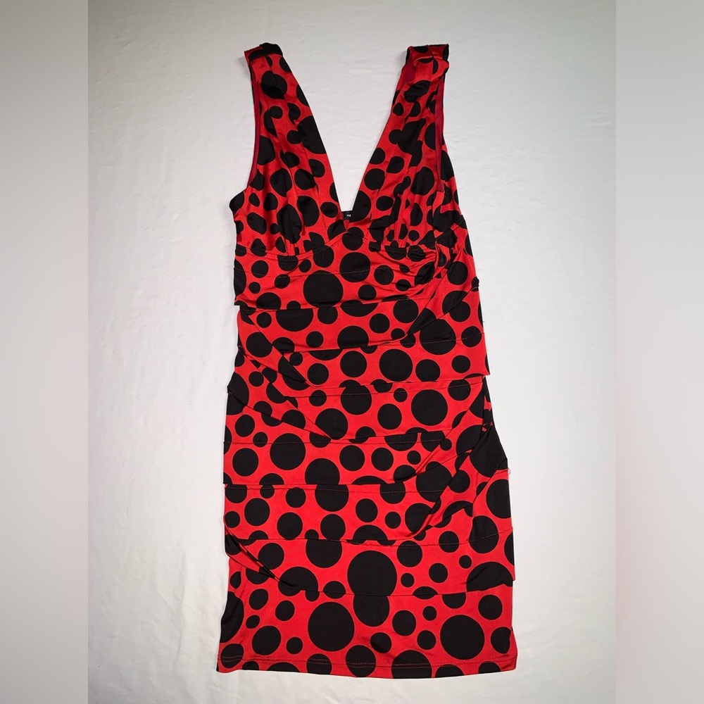 Sirens Stylish Red and Black Polka Dot Dress